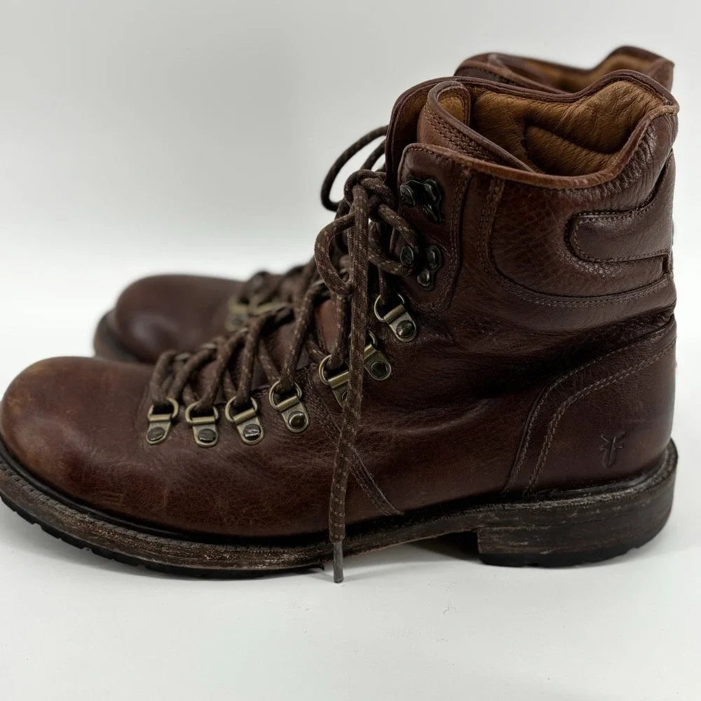 Vintage Frye Men's Brown Cognac Leather Lace-Up Boots 9.5D HikeWork Gorpcore